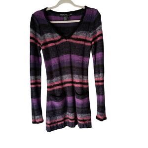 Ashley Sweater Y2k Medium Purple Pink Black Striped Knit Long Sleeve Babydoll